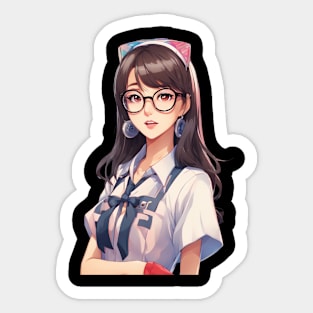 Nerd Asian Schoolgirl Sticker